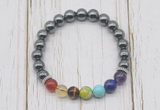 CGB6292 8mm hematite 7 chakra beaded mala stretchy bracelets