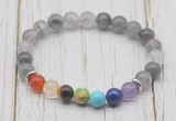 CGB6303 8mm cloudy quartz 7 chakra beaded mala stretchy bracelets