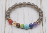 CGB6305 8mm smoky quartz 7 chakra beaded mala stretchy bracelets