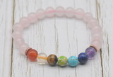 CGB6306 8mm rose quartz 7 chakra beaded mala stretchy bracelets