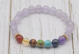 CGB6308 8mm lavender amethyst 7 chakra beaded mala stretchy bracelets