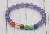 CGB6309 8mm amethyst 7 chakra beaded mala stretchy bracelets