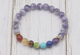 CGB6311 8mm dogtooth amethyst 7 chakra beaded mala stretchy bracelets