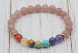 CGB6314 8mm strawberry quartz 7 chakra beaded mala stretchy bracelets