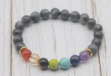 CGB6325 8mm black labradorite 7 chakra beaded mala stretchy bracelets