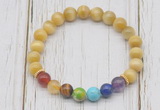 CGB6329 8mm golden tiger eye 7 chakra beaded mala stretchy bracelets