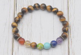 CGB6330 8mm yellow tiger eye 7 chakra beaded mala stretchy bracelets