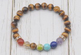 CGB6331 8mm yellow tiger eye 7 chakra beaded mala stretchy bracelets