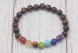 CGB6332 8mm red tiger eye 7 chakra beaded mala stretchy bracelets