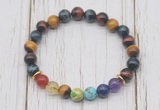 CGB6334 8mm colorfull tiger eye 7 chakra beaded mala stretchy bracelets