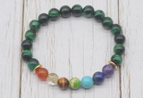 CGB6338 8mm green tiger eye 7 chakra beaded mala stretchy bracelets