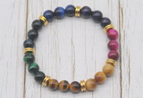 CGB6339 8mm 7 chakra tiger eye beaded mala stretchy bracelets