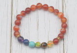 CGB6352 8mm red banded agate 7 chakra beaded mala stretchy bracelets