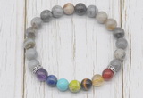 CGB6355 8mm silver needle agate 7 chakra beaded mala stretchy bracelets