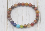 CGB6358 8mm red moss agate 7 chakra beaded mala stretchy bracelets