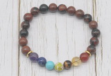 CGB6365 8mm mahogany obsidian 7 chakra beaded mala stretchy bracelets