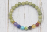 CGB6370 8mm China jade 7 chakra beaded mala stretchy bracelets