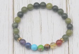 CGB6371 8mm Canadian jade 7 chakra beaded mala stretchy bracelets