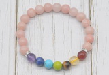 CGB6378 8mm Chinese pink opal 7 chakra beaded mala stretchy bracelets