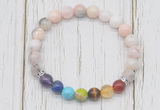 CGB6379 8mm natural pink opal 7 chakra beaded mala stretchy bracelets