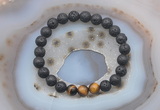 CGB6400 8mm round black lava & yellow tiger eye beaded bracelets