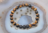 CGB6401 8mm round yellow tiger eye & black lava beaded bracelets