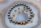 CGB6402 8mm round hematite & yellow tiger eye beaded bracelets