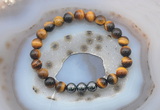 CGB6403 8mm round yellow tiger eye & hematite beaded bracelets