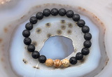 CGB6405 8mm round black lava & picture jasper beaded bracelets