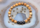 CGB6406 8mm round picture jasper & black lava beaded bracelets