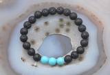 CGB6407 8mm round black lava & blue howlite beaded bracelets