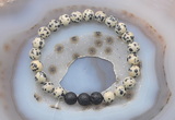 CGB6410 8mm round dalmatian jasper & black lava beaded bracelets