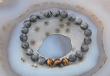 CGB6415 8mm round matte black labradorite & yellow tiger eye beaded bracelets