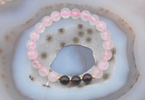 CGB6421 8mm round rose quartz & smoky quartz beaded bracelets