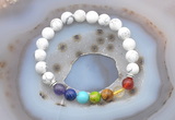 CGB6426 8mm round white howlite 7 chakra beads bracelet wholesale