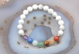 CGB6427 8mm round white howlite 7 chakra beads bracelet wholesale