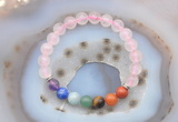 CGB6428 8mm round rose quartz 7 chakra beads bracelet wholesale