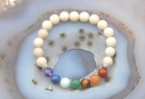 CGB6431 8mm round matte white fossil jasper 7 chakra beads bracelet