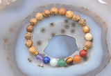 CGB6432 8mm round picture jasper 7 chakra beads bracelet wholesale