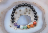 CGB6436 8mm round black obsidian 7 chakra beads bracelet wholesale