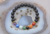 CGB6437 8mm round black lava 7 chakra beads bracelet wholesale