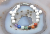 CGB6441 8mm round white howlite 7 chakra beads adjustable bracelets