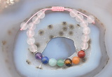 CGB6442 8mm round rose quartz 7 chakra beads adjustable bracelets