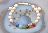 CGB6446 8mm round matte white fossil jasper 7 chakra beads adjustable bracelets