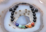 CGB6451 8mm round black obsidian 7 chakra beads adjustable bracelets