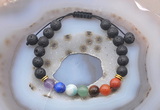 CGB6452 8mm round black lava 7 chakra beads adjustable bracelets