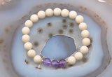 CGB6457 8mm round matte white fossil jasper & amethyst beaded bracelets