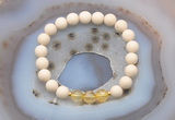 CGB6459 8mm round matte white fossil jasper & citrine beaded bracelets