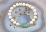 CGB6462 8mm round matte white fossil jasper & green aventurine beaded bracelets