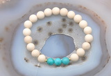 CGB6463 8mm round matte white fossil jasper & turquoise beaded bracelets